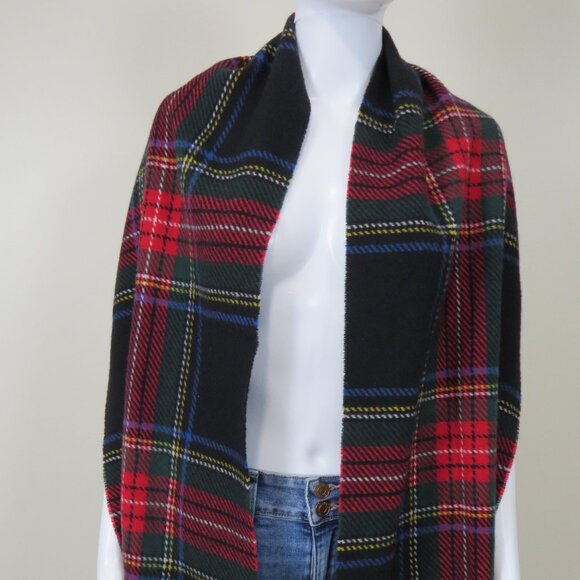 GAP 100% Wool Plaid Scarf Made in Italy Black Stewart Tartan - Large - Picture 2 of 9